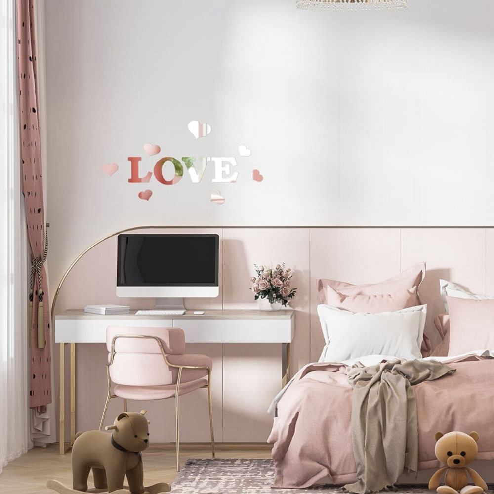 Зеркальный декор акриловый самоклеющийся Love серебро,11шт (D) SW-00002495 SW-00002495