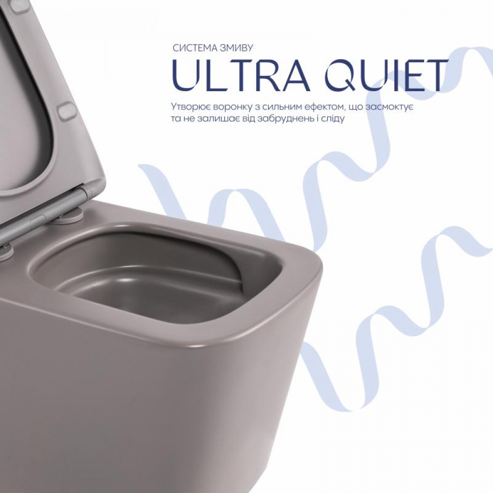 Унітаз підвісний Qtap Tern Ultra Quiet 520×345×325 мм, Stone grey, з сидінням Slim Duroplast / Soft-close / Quick Release QTTER26SG49000 SD00055124