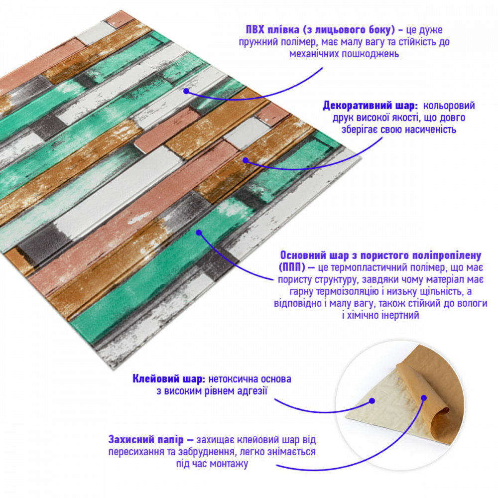 Самоклеющаяся декоративная 3D панель 700x700x5мм Мятное дерево (057) SW-00000238 SW-00000238