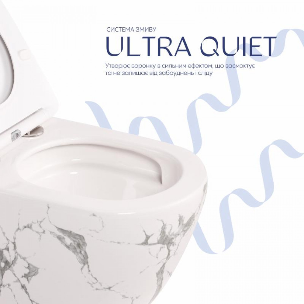 Унітаз підвісний Qtap Robin Ultra Quiet 520×365×340 мм, Marble, з сидінням Slim Duroplast / Soft-close / Quick Release QTROB26MR48998 SD00055122