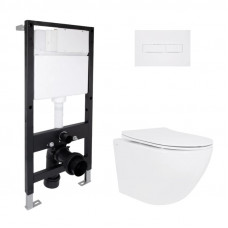 Готове рішення Qtap для ванної кімнати: підвісний унітаз Jay Rimless 485x360x320 + комплект інсталяції Standard (лінійна клавіша White)