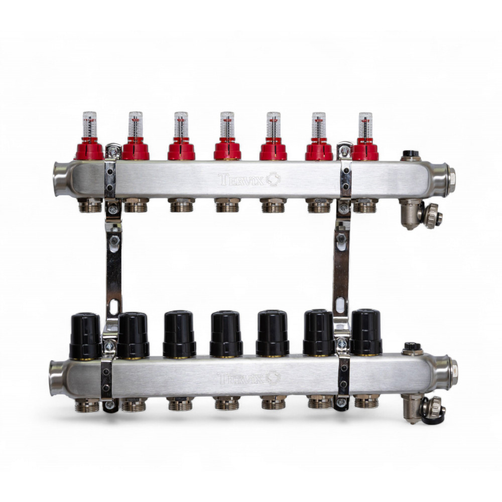 501207 Колектор на 7 конт., з витратомірами, краном Маєвськ. та зливним, нерж.сталь Tervix Pro Line 501207