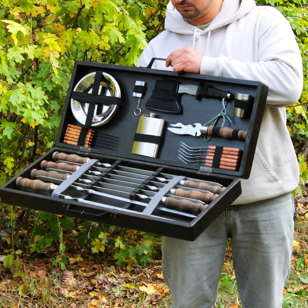 Набір шампурів в дерев'яній коробці "СОТНИК" з гравіюванням SP00394