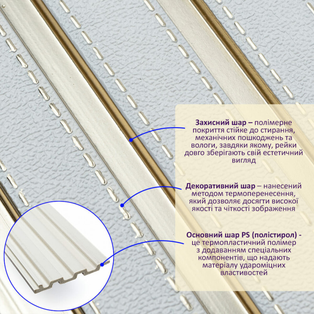 Рейка декоративная PS 2900х115х12мм Под белую кожу с золотом SW-00002130 SW-00002130