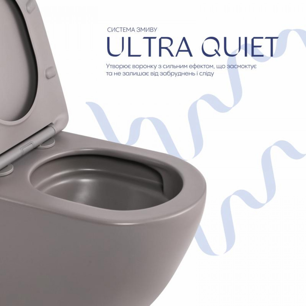 Унітаз підвісний Qtap Robin Ultra Quiet 520×365×340 мм, Stone grey, з сидінням Slim Duroplast / Soft-close / Quick Release QTROB26SG48996 SD00055120