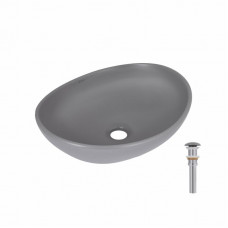 Раковина накладна Qtap Dove 415x340x140 мм, Stone grey, овальна, з донним клапаном QTDOV188SG49783