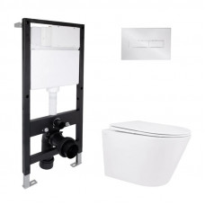 Готове рішення Qtap для ванної кімнати: підвісний унітаз Swan Rimless 520x360x320 + комплект інсталяції Standard (лінійна клавіша Chrome)