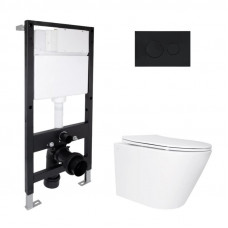Готове рішення Qtap для ванної кімнати: підвісний унітаз Swan Ultra Quiet 520x360x320 + комплект інсталяції Standard (кругла клавіша Black)