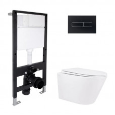 Готове рішення Qtap для ванної кімнати: підвісний унітаз Swan Rimless 520x360x320 + комплект інсталяції Standard (лінійна клавіша Black)