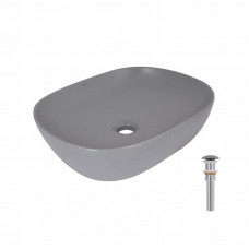 Раковина накладна Qtap Aquarius 470x380x120 мм, Stone grey, прямокутна, з донним клапаном QTAQA188SG49780