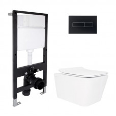 Готове рішення Qtap для ванної кімнати: підвісний унітаз Crow Rimless 520x360x290 + комплект інсталяції Standard (лінійна клавіша Black)