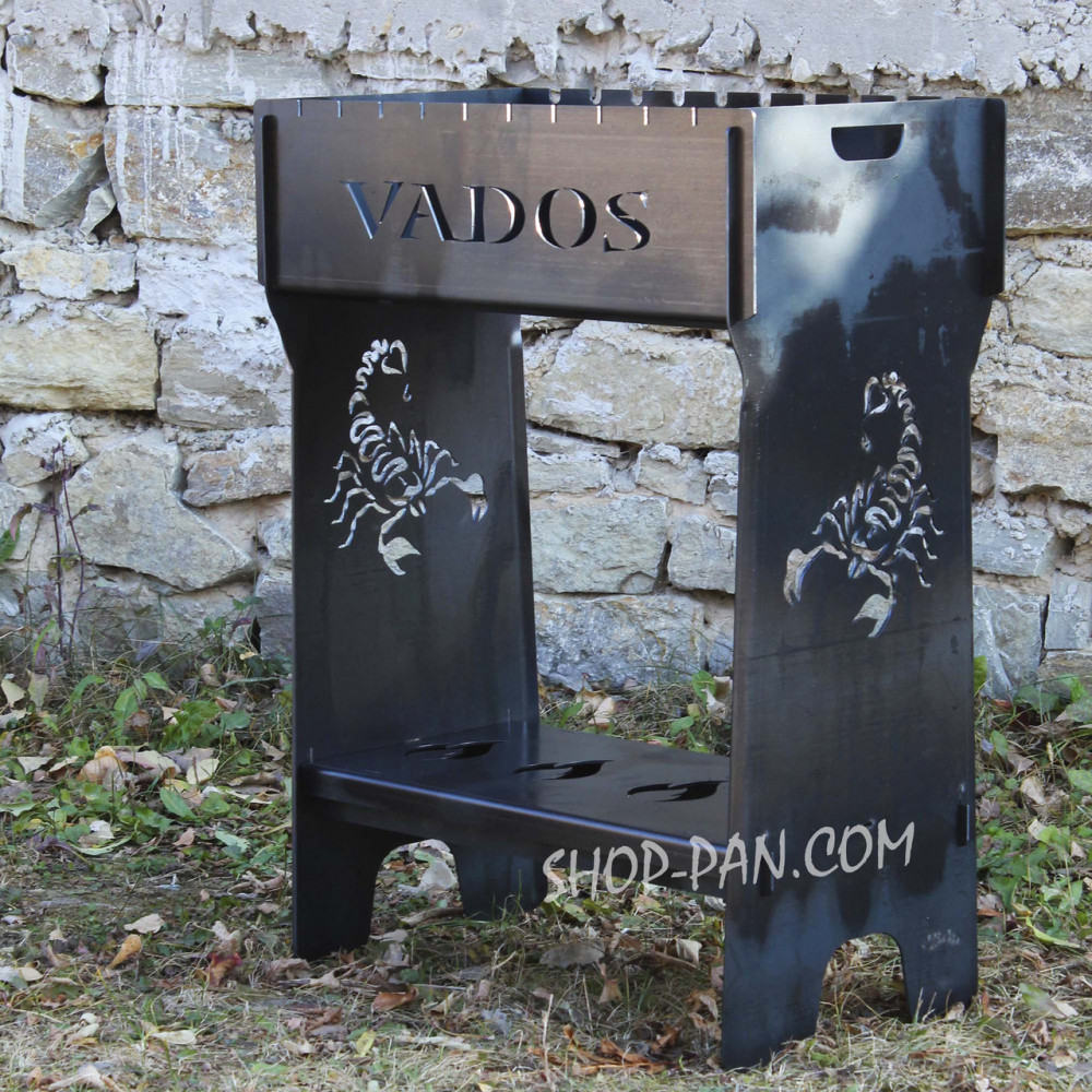 Мангал розбірний високий на 10 шампурів із підставкою для дров та індивідуальним гравіюванням SP00241