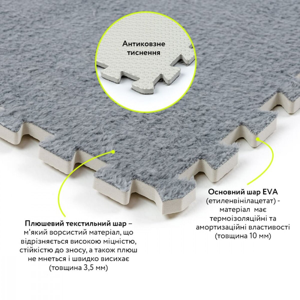 Пол-пазл плюшевый 60х60х1см Светло-серый (D) SW-00002081 SW-00002081