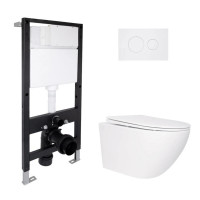 Готове рішення Qtap для ванної кімнати: підвісний унітаз Jay Rimless 520x360x320 + комплект інсталяції Standard (кругла клавіша White)