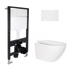 Готове рішення Qtap для ванної кімнати: підвісний унітаз Jay Rimless 520x360x320 + комплект інсталяції Standard (кругла клавіша White)