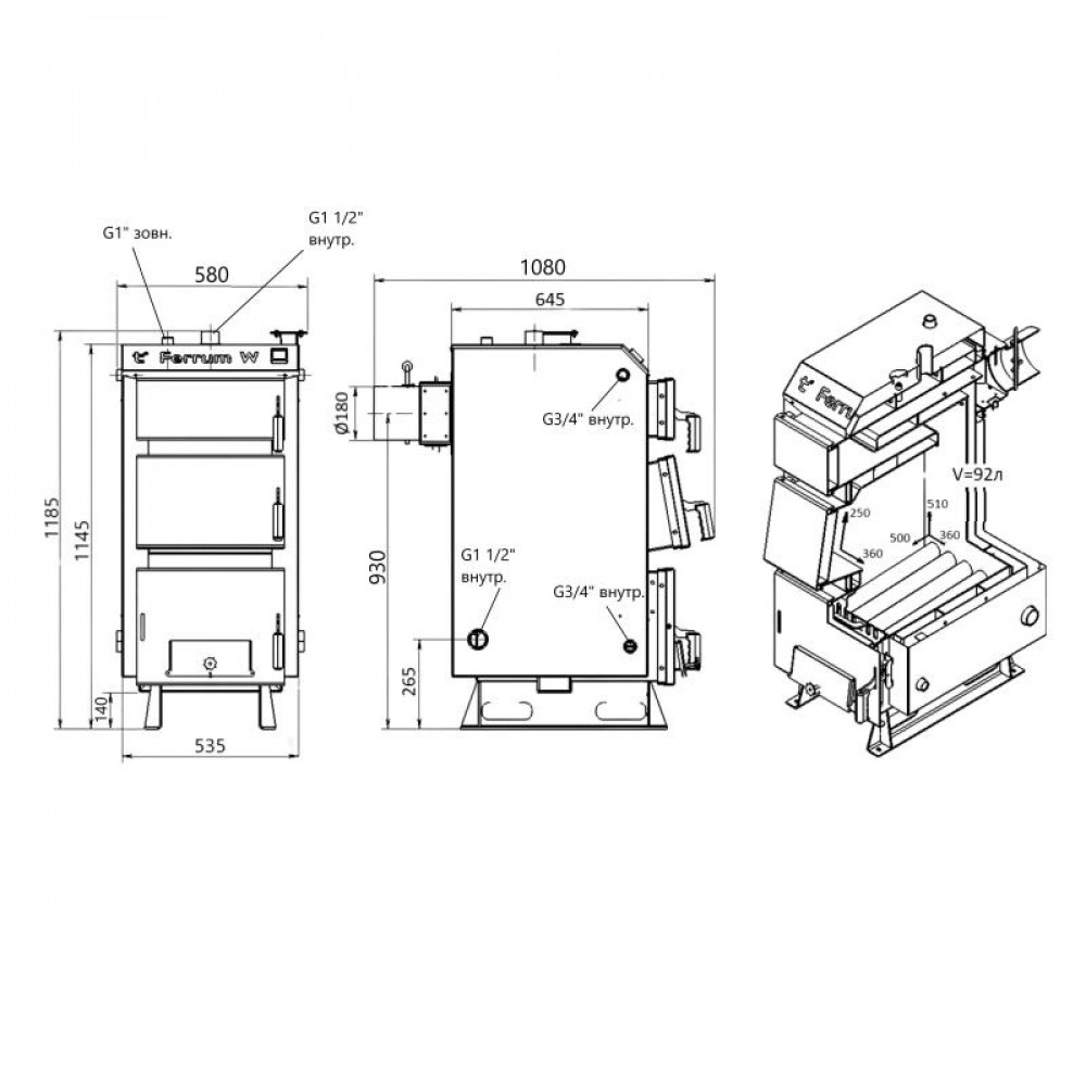 Котел твердопаливний сталевий Thermo Alliance Ferrum W V 5.0 FW 22 SD00053217