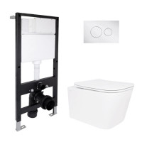 Готове рішення Qtap для ванної кімнати: підвісний унітаз Crow Rimless 485x340x330 + комплект інсталяції Standard (кругла клавіша Chrome)