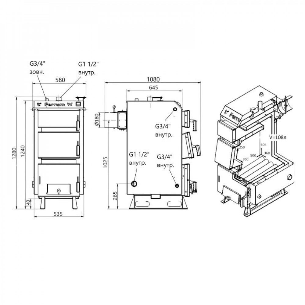 Котел твердопаливний сталевий Thermo Alliance Ferrum W V 5.0 FW 26 SD00053218