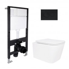 Готове рішення Qtap для ванної кімнати: підвісний унітаз Crow Ultra Quiet 485x340x290 + комплект інсталяції Standard (кругла клавіша Black)