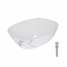 Раковина накладна Qtap Cardinal 500х380х140 мм, Marble, прямокутна, з донним клапаном QTCAR188MR49826
