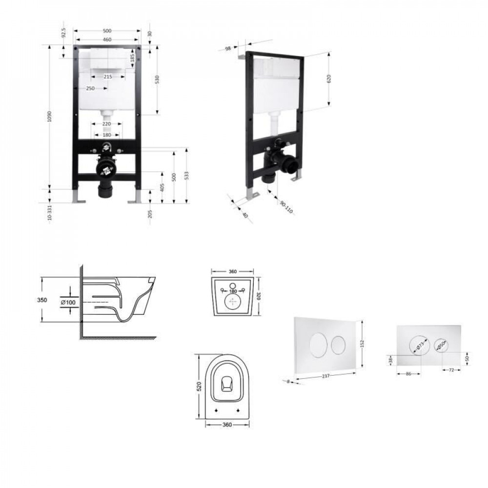 Готове рішення Qtap для ванної кімнати: підвісний унітаз Swan Ultra Quiet 520x360x320 + комплект інсталяції Standard (кругла клавіша Chrome) SD00057763