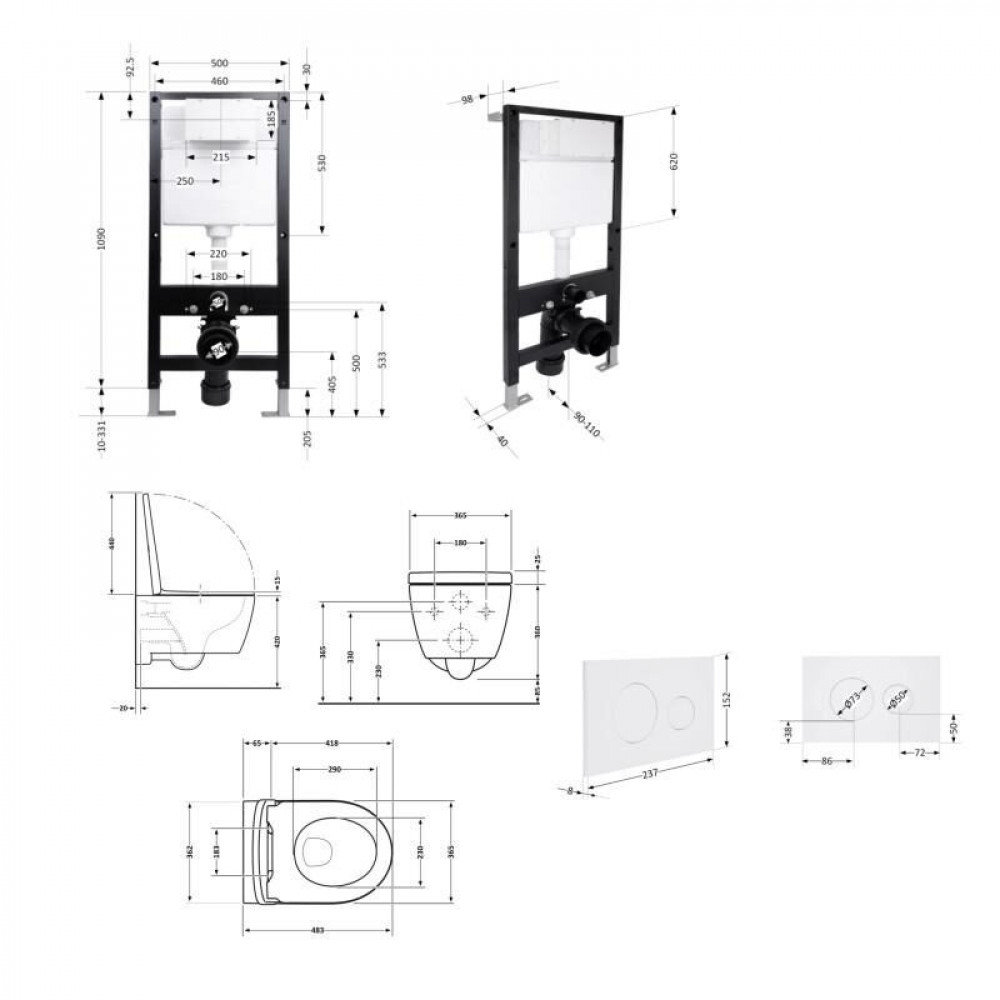 Готове рішення Qtap для ванної кімнати: підвісний унітаз Taurus Ultra Quiet 485x360x350 + комплект інсталяції Standard (кругла клавіша White) SD00057770