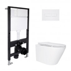 Готове рішення Qtap для ванної кімнати: підвісний унітаз Swan Ultra Quiet 520x360x320 + комплект інсталяції Standard (лінійна клавіша White)