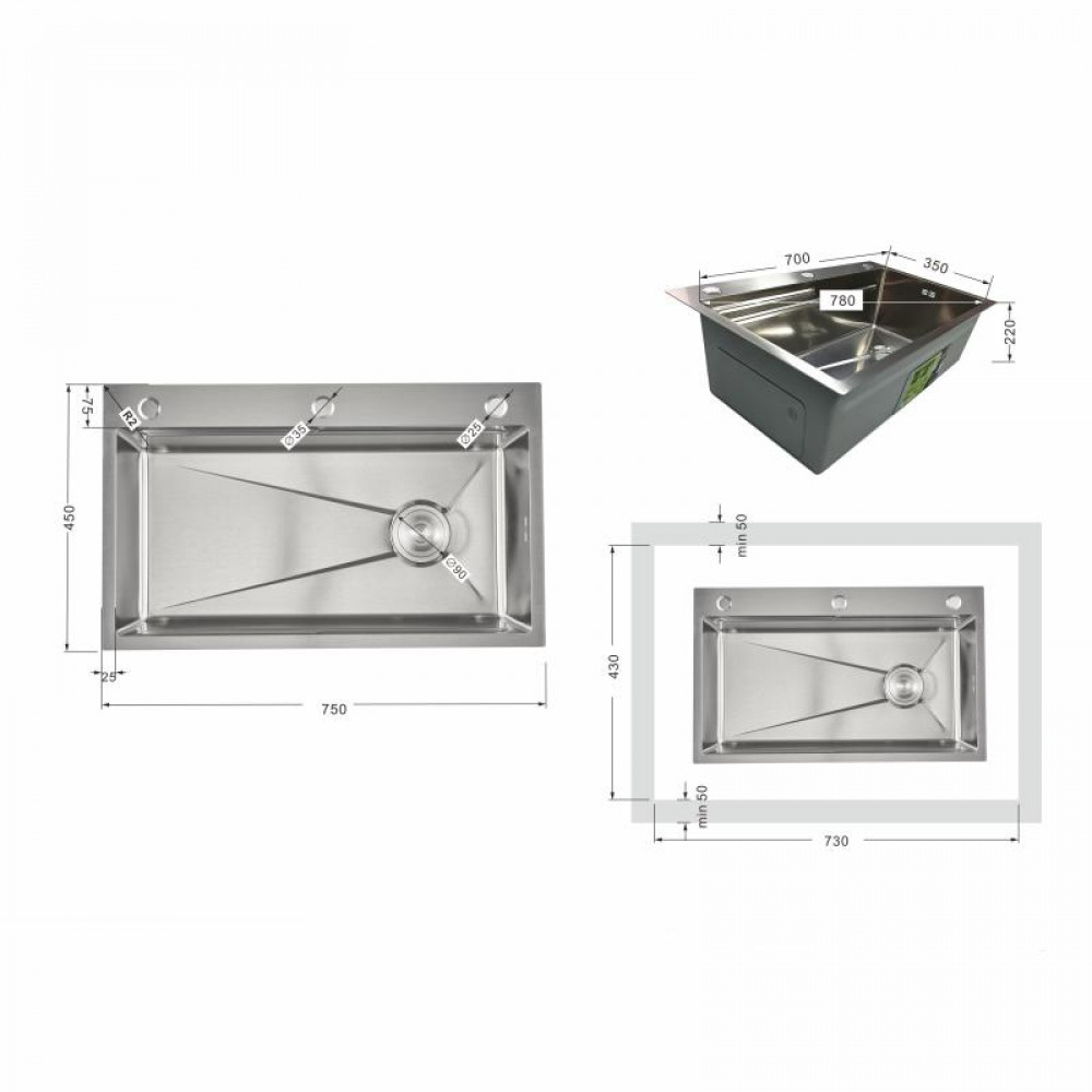 Мийка для кухні інтегрована Lidz Handmade H7545 Brushed Steel 3,0/1,0 мм LDH7545BRU49457 SD00055581