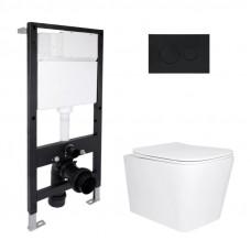 Готове рішення Qtap для ванної кімнати: підвісний унітаз Tern Ultra Quiet 525x345x360 + комплект інсталяції Standard (кругла клавіша Black)