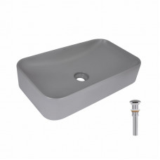 Раковина накладна Qtap Tern 610x350x135 мм, Stone grey, прямокутна, з донним клапаном QTTER188SG49789