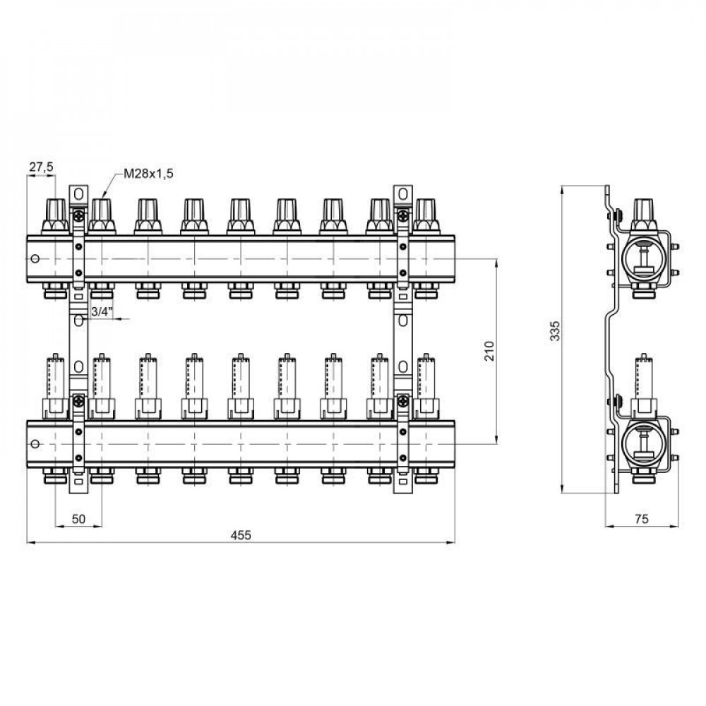 Колектор Icma 1" 9 виходів, з витратомірами №K013 SD00005246