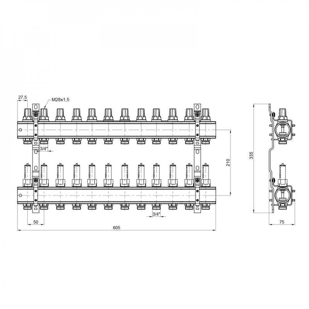 Коллектор Icma 1" 12 выходов, с расходомерами №K013 SD00005251