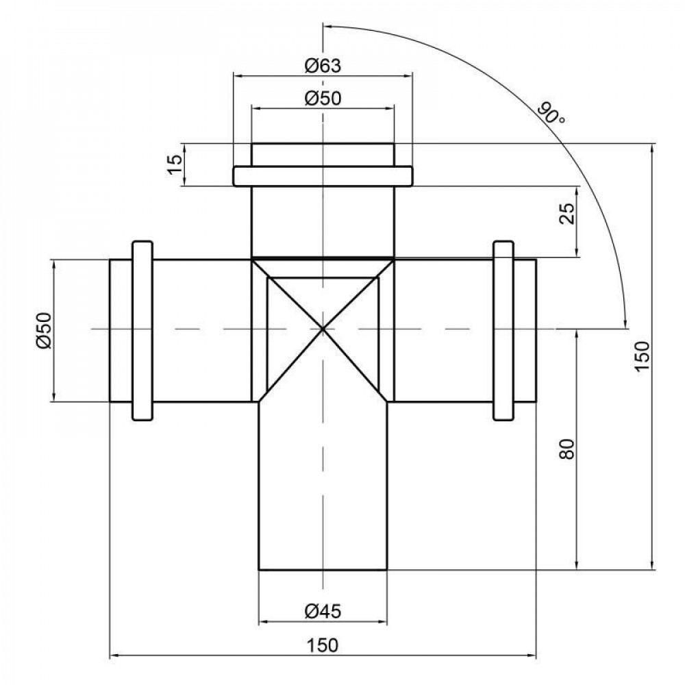 Хрестовина каналізаційна TA Sewage 50, 90° SD00005883
