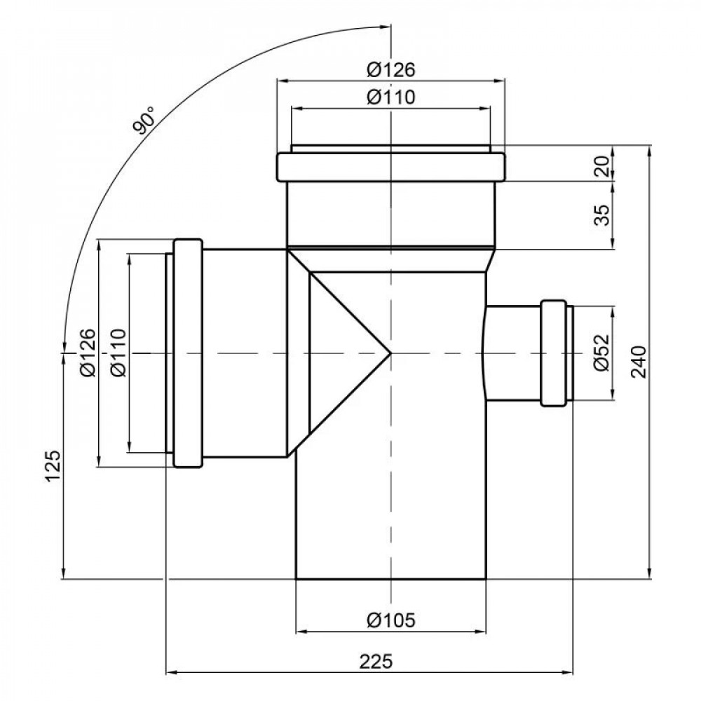 Хрестовина каналізаційна TA Sewage 110х110х110х50, 90° SD00005885