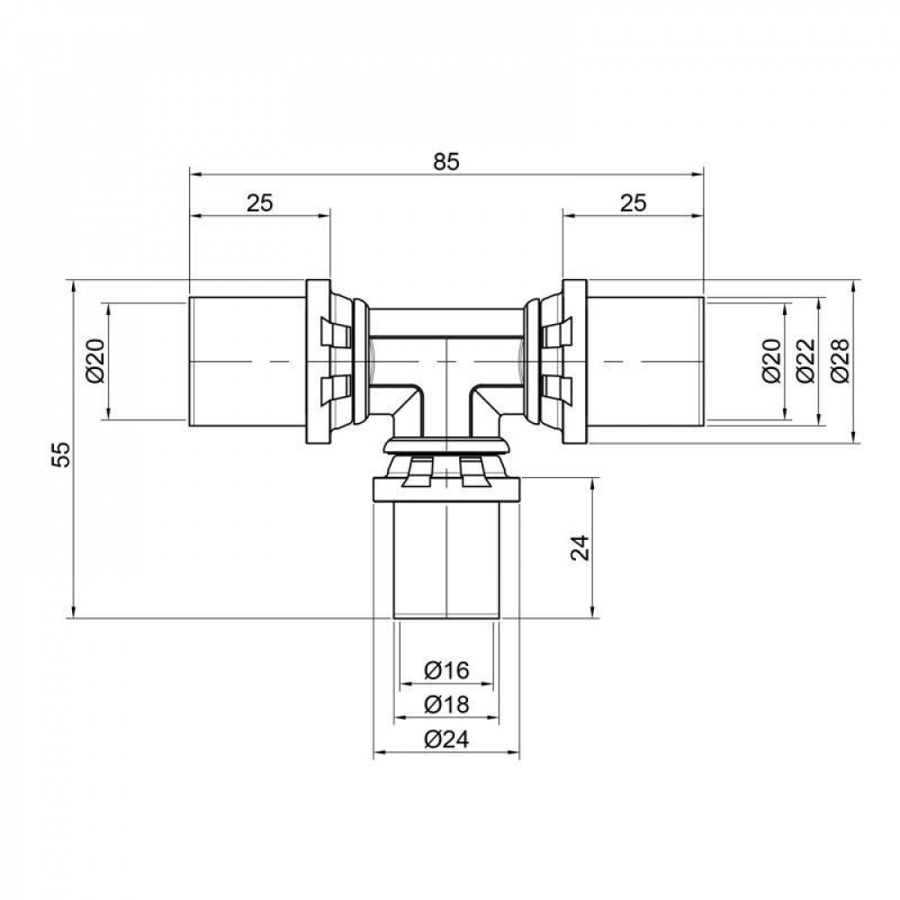 Трійник прес Icma 20х16х20 №406 SD00009049