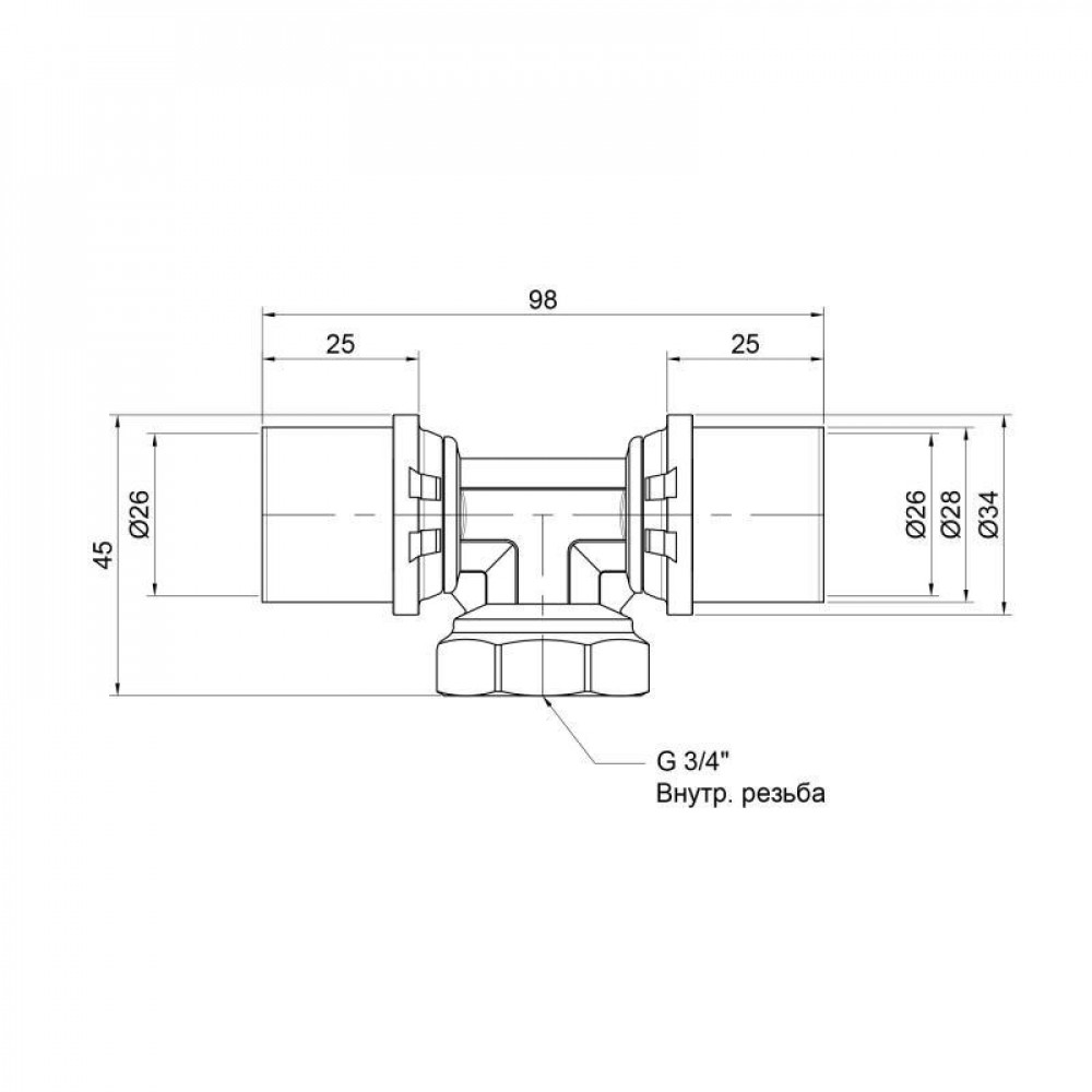 Трійник прес Icma 26х3/4"х26 ВР №408 SD00009356