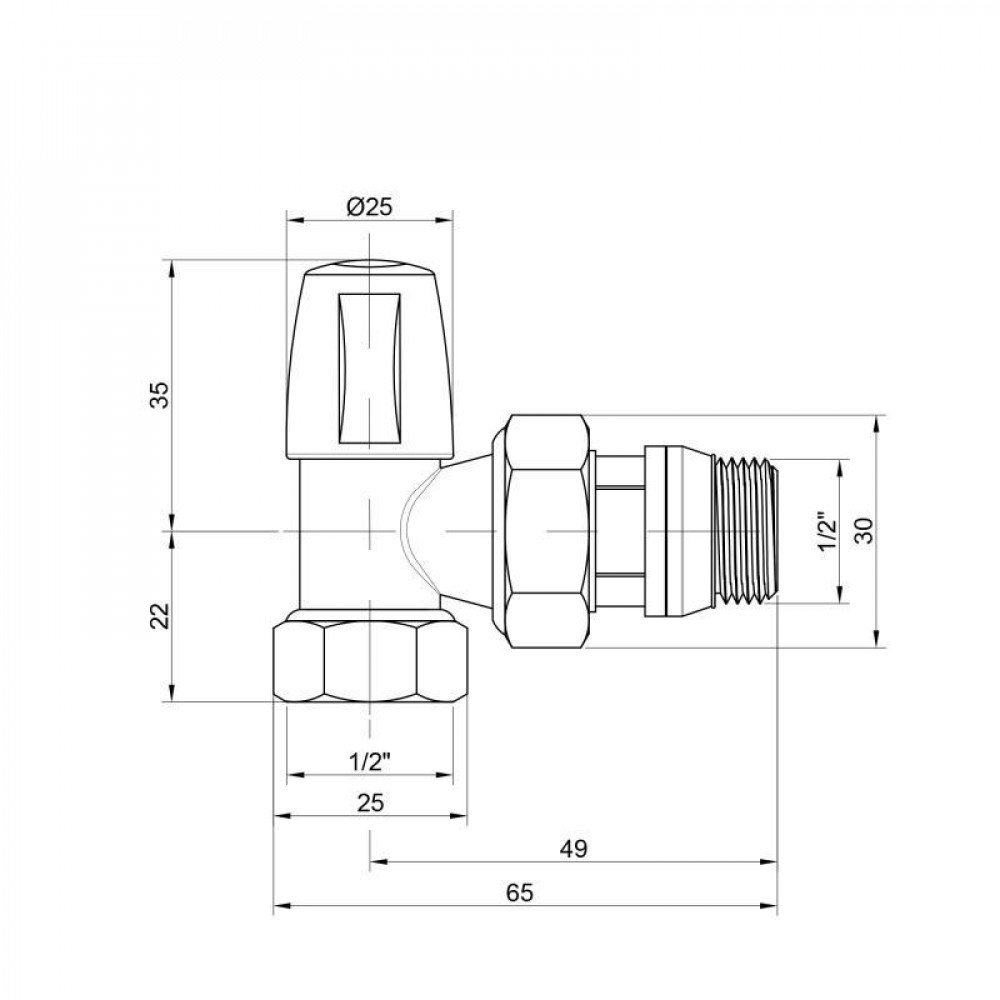 Кран радіаторний Icma 1/2" з антипротіканням кутовий без ручки №805+940 SD00017976