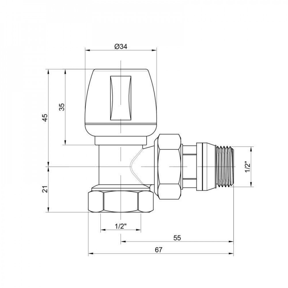 Кран радіаторний Icma 1/2" з антипротіканням кутовий №803+940 SD00020435