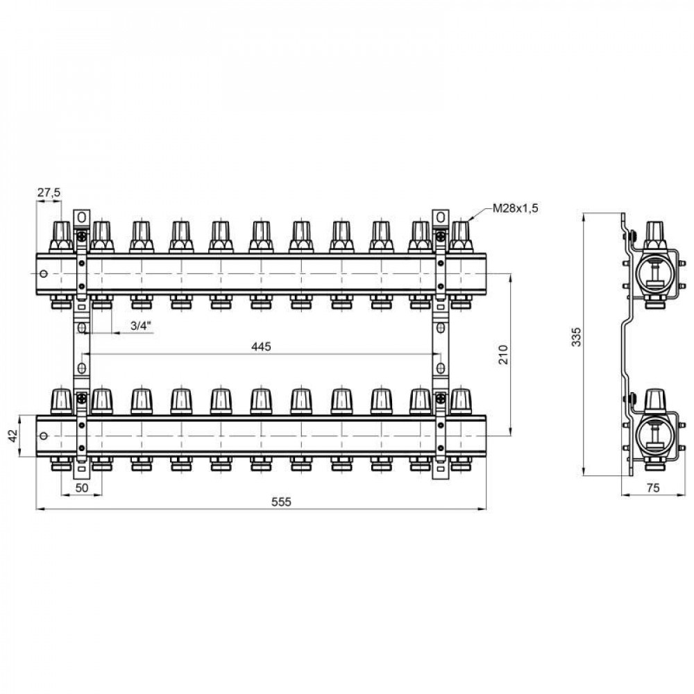 Колектор Icma 1" 11 виходів, без витратоміра №K005 SD00020446