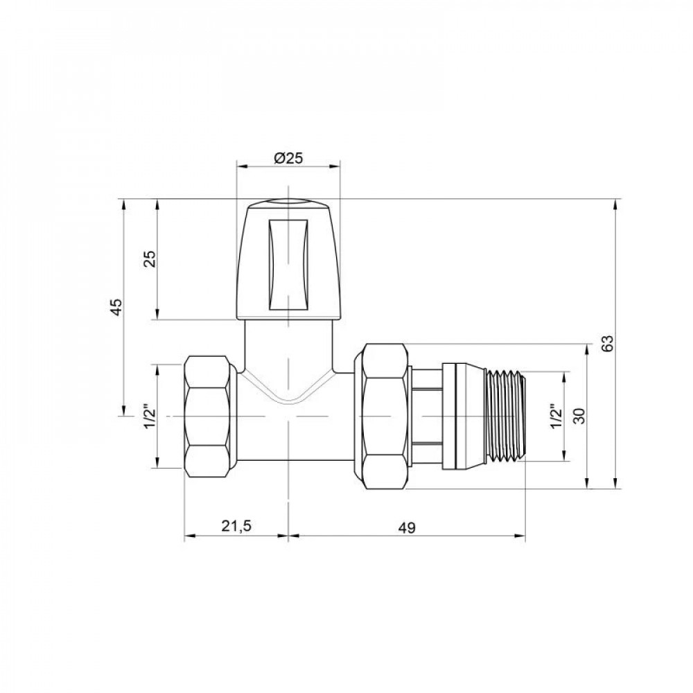 Кран радіаторний Icma 1/2" з антипротіканням прямий без ручки №815+940 SD00021130