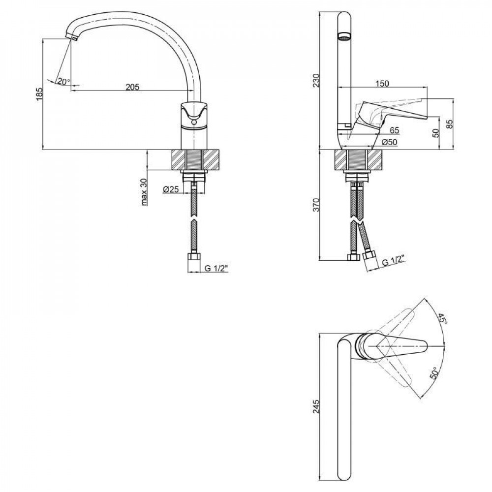 Змішувач для кухні Lidz Nicole 008F (k35) LDNIC008FCRM21877 Chrome SD00027974