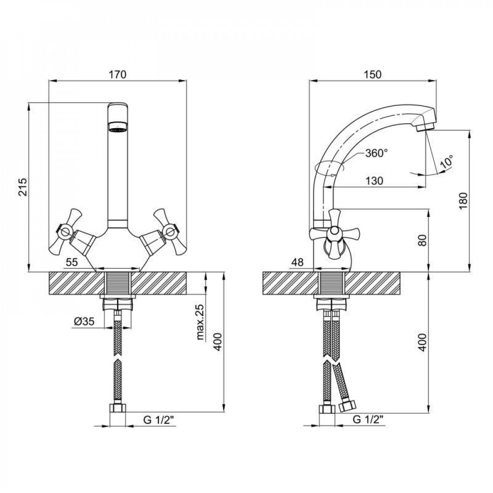 Змішувач для кухні Lidz Lamb 272F двохвентильний LDLAM272FCRM22018 Chrome SD00028115