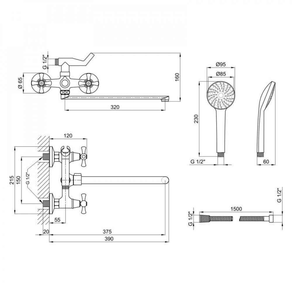 Змішувач для ванни Lidz Lamb 140 з поворотним виливом двохвентильний (з душовим гарнітуром) LDLAM140CRM22144 Chrome SD00028241