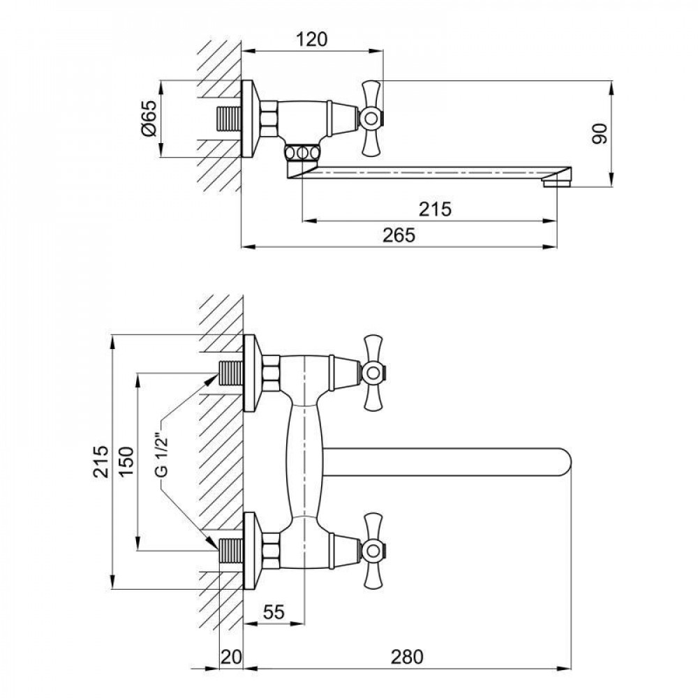Змішувач для кухні Lidz Lamb 361 настінний з поворотним виливом двохвентильний LDLAM361CRM22309 Chrome SD00028406