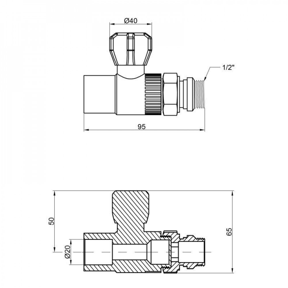 Кран кульовий радіаторний PPR Thermo Alliance 20х1/2" прямий SD00029238