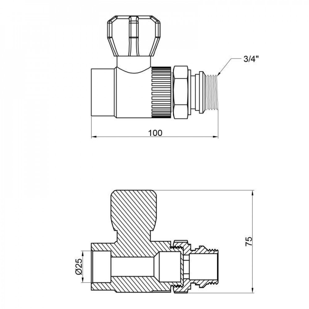 Кран кульовий радіаторний PPR Thermo Alliance 25х3/4" прямий SD00029239