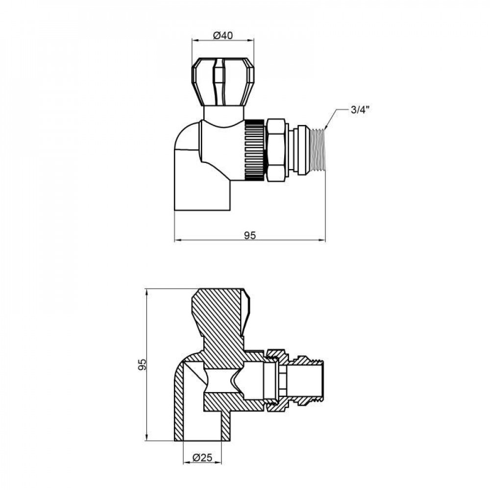 Кран кульовий радіаторний PPR Thermo Alliance 25х3/4" кутовий SD00029241