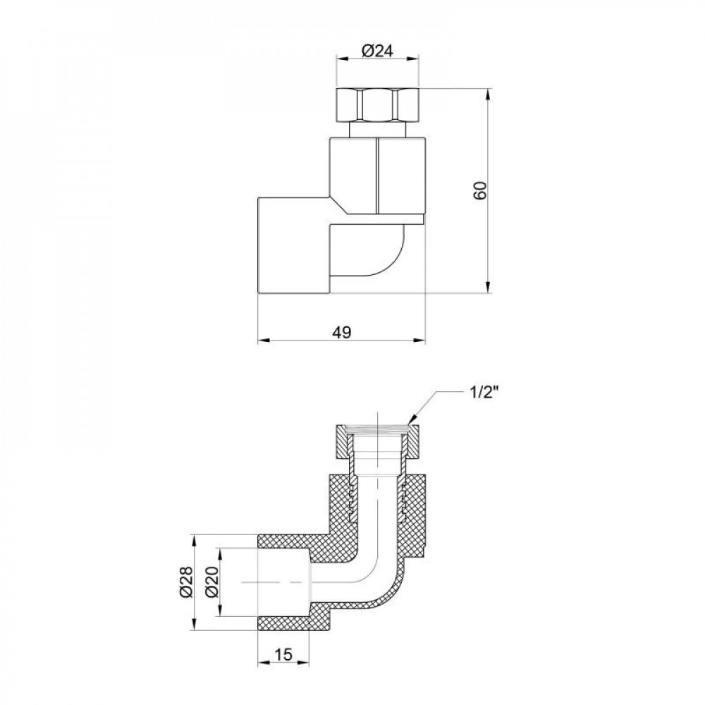 Кутик PPR Thermo Alliance з накидною гайкою 20х1/2" ВР SD00029428