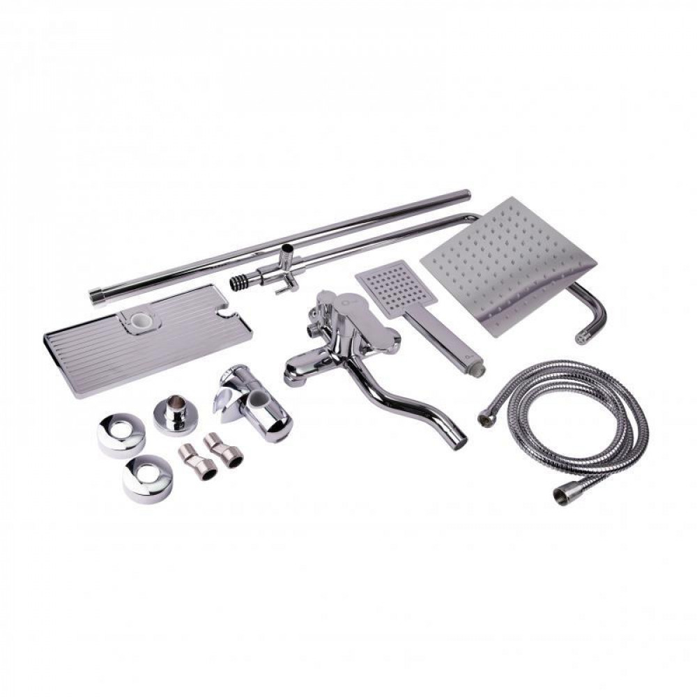 Душова система універсальна Qtap Plava на три споживача (з виливом) з полицею QT1005CRM Chrome SD00031254