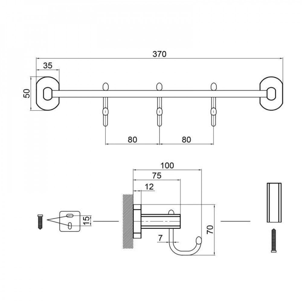 Тримач для рушника Qtap Liberty 3 гачка 365 мм QTLIBCRM11543 Chrome SD00031715